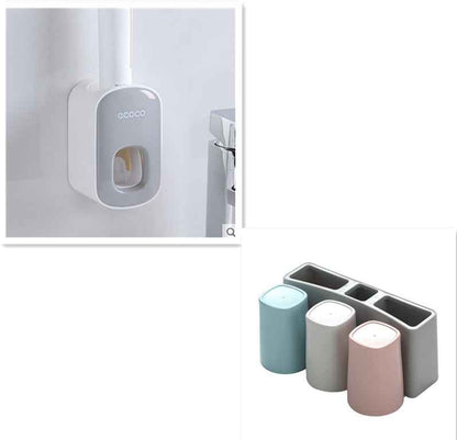 Wall-Mounted Automatic Toothpaste Dispenser & Toothbrush Holder Set
