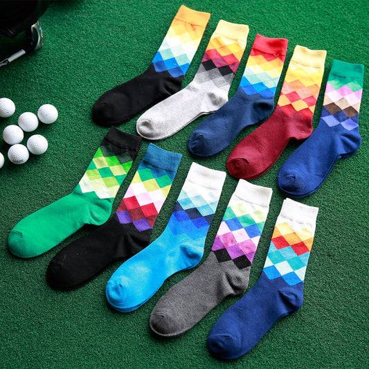 Men’s Cotton Diamond Pattern Long Socks EU 41-46 – 10 Styles