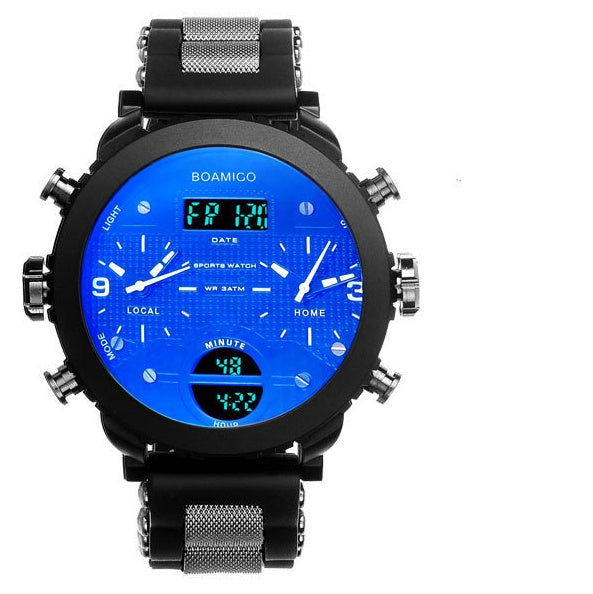 Men's Dual Display Quartz Watch – 3 Time Zones, Waterproof
