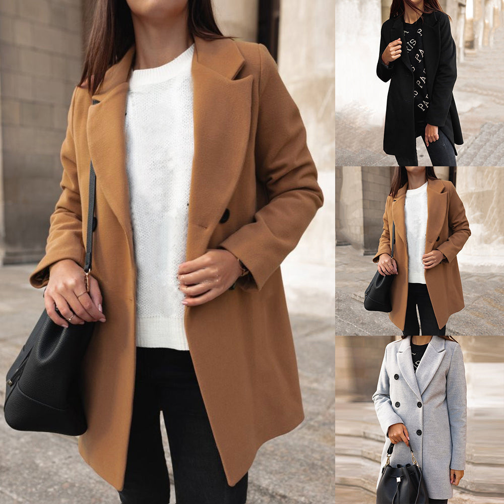Women's Slim-Fit Mid-Length Coat – Lapel Collar Long Sleeve | S–3XL