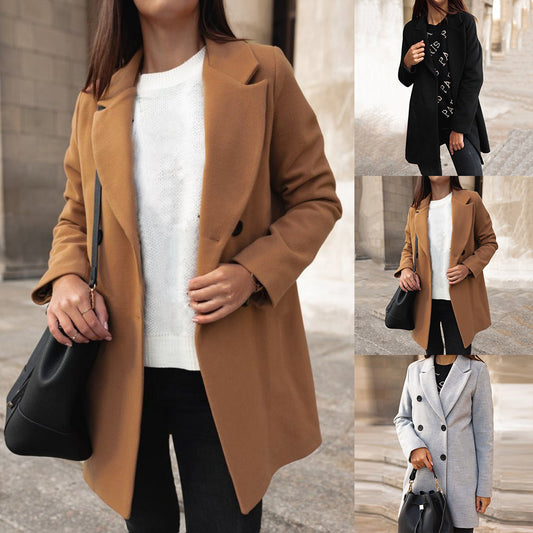 Women's Slim-Fit Mid-Length Coat – Lapel Collar Long Sleeve | S–3XL