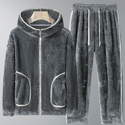 Women's Coral Fleece Hooded Zip Pyjama Set | Plus Size Winter Loungewear