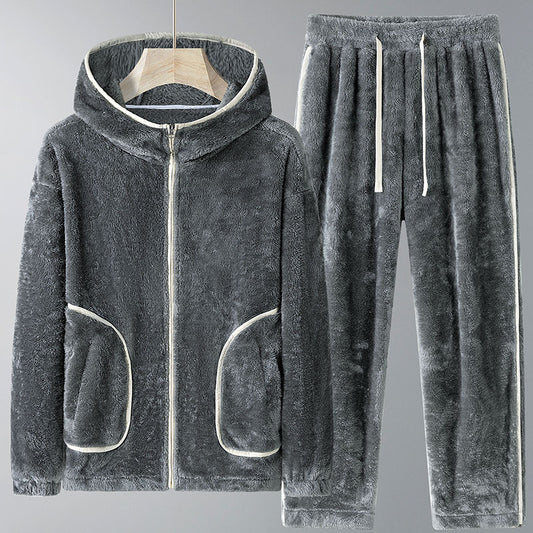Women's Coral Fleece Hooded Zip Pyjama Set | Plus Size Winter Loungewear