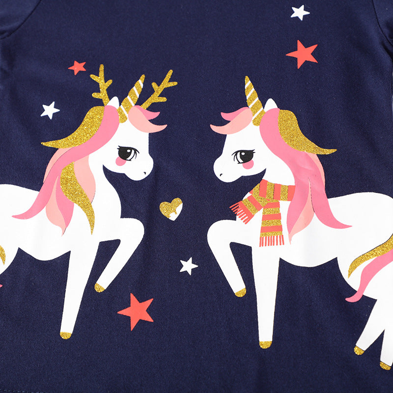 Girls Unicorn Cartoon Cotton Short Sleeve T-Shirt – 2 Designs