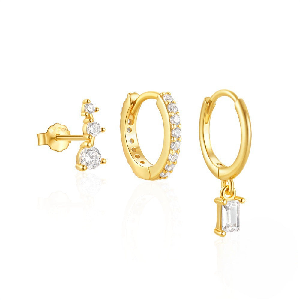 Square Zircon Stud Earring Set | 3-Piece Minimalist Copper Earrings