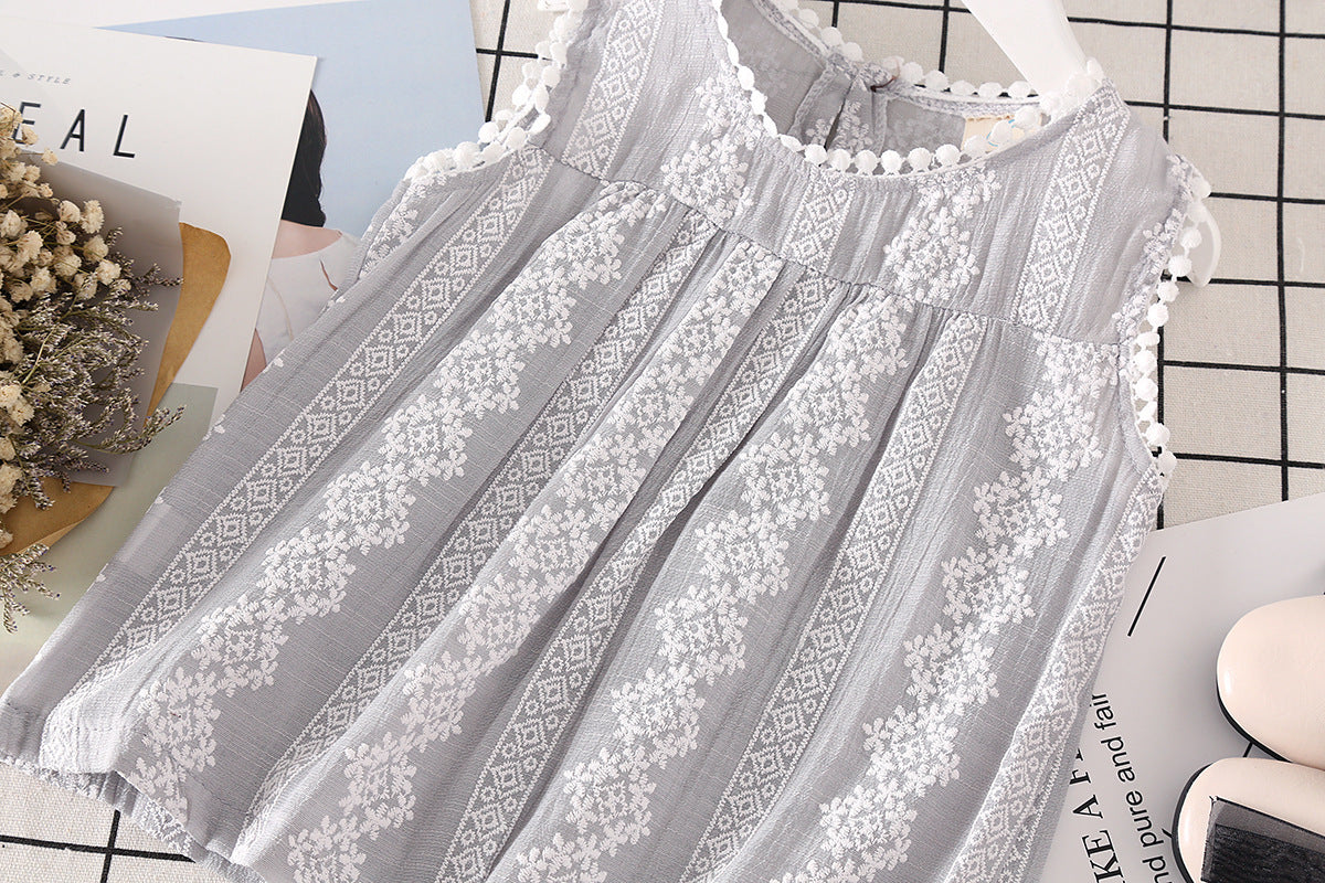 Girls Lace Trim Cotton Vest Top – Korean Style Sleeveless