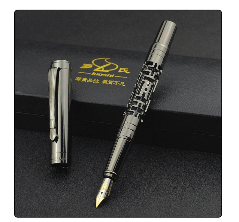 Metal Iridium Nib Fountain Pen | 0.7mm Broad Nib | Black & Gold