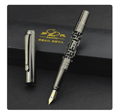 Metal Iridium Nib Fountain Pen | 0.7mm Broad Nib | Black & Gold