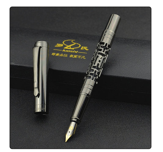 Metal Iridium Nib Fountain Pen | 0.7mm Broad Nib | Black & Gold