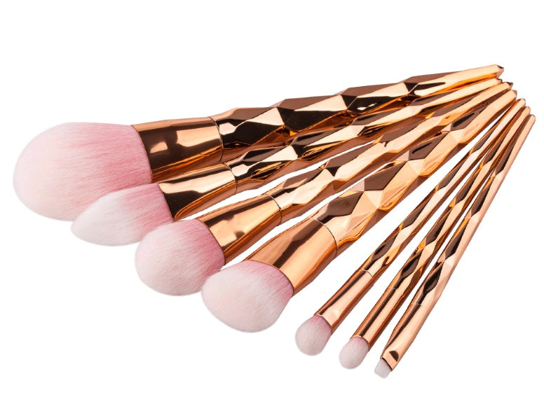 7-Piece Diamond Makeup Brush Set – Electroplated Handle, Nylon Hair