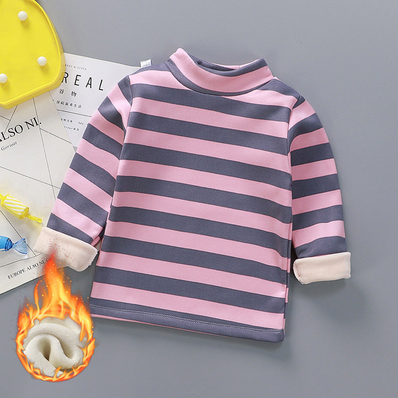 Children's Stripe Velvet-Lined Thermal Base Layer Top | High Collar Boys & Girls