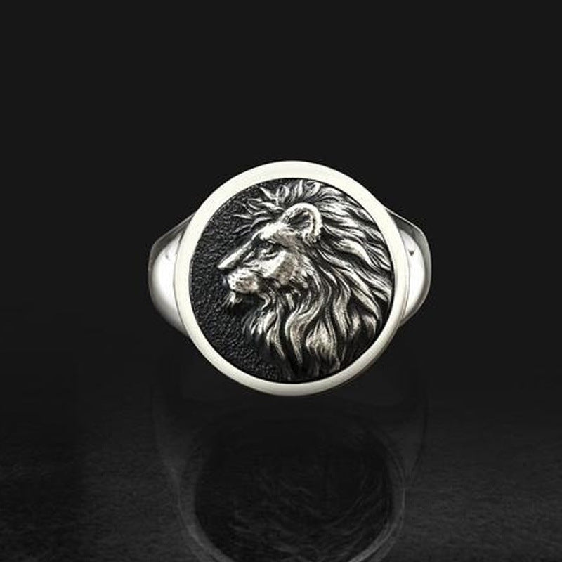 Unisex Vintage Lion Ring – Electroplated Steel Colour Animal Retro Band