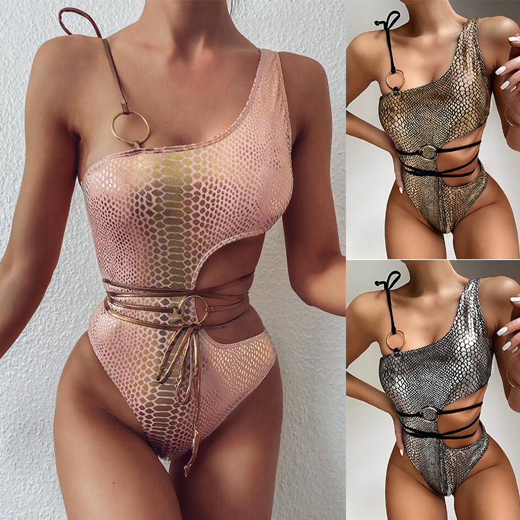 Women's One-Shoulder Snake Print Swimsuit | Padded One-Piece