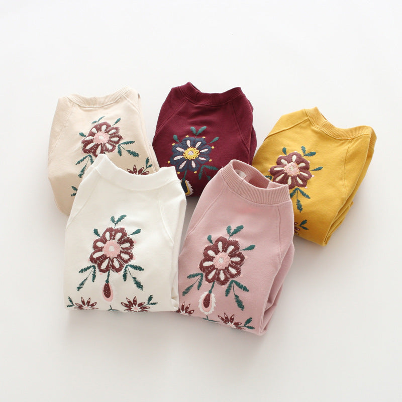 Girls Floral Long-Sleeve Cotton Top – Kids Casual Sweater