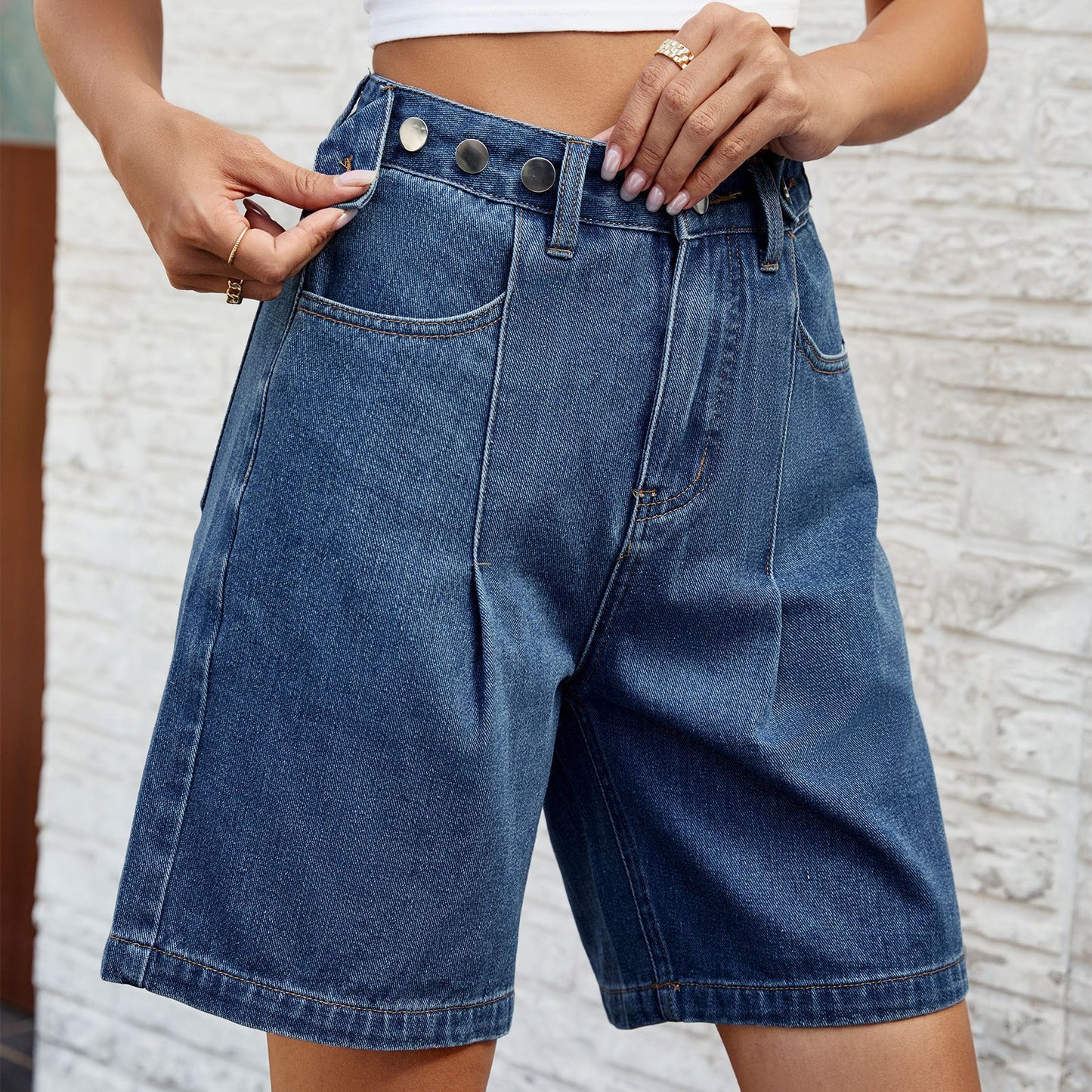 Women's Mid-Waist Denim Shorts | Adjustable Waist | 4 Colours