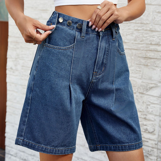 Women's Mid-Waist Denim Shorts | Adjustable Waist | 4 Colours