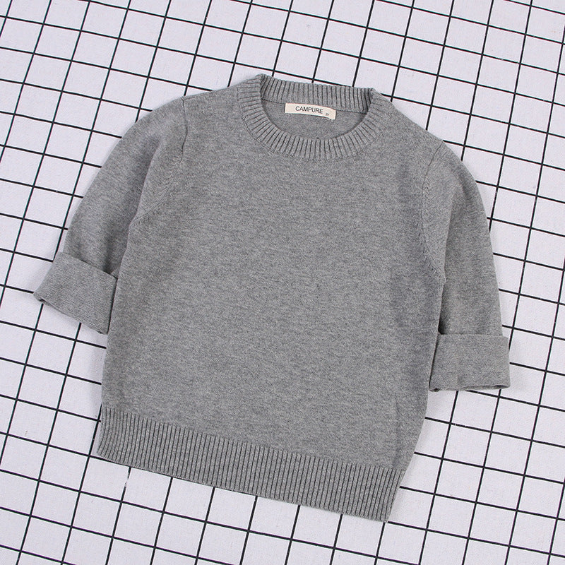 Children's Solid Colour Knitted Cotton Pullover Sweater | Boys & Girls | Age 12M-8Y