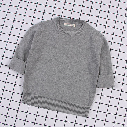 Children's Solid Colour Knitted Cotton Pullover Sweater | Boys & Girls | Age 12M-8Y
