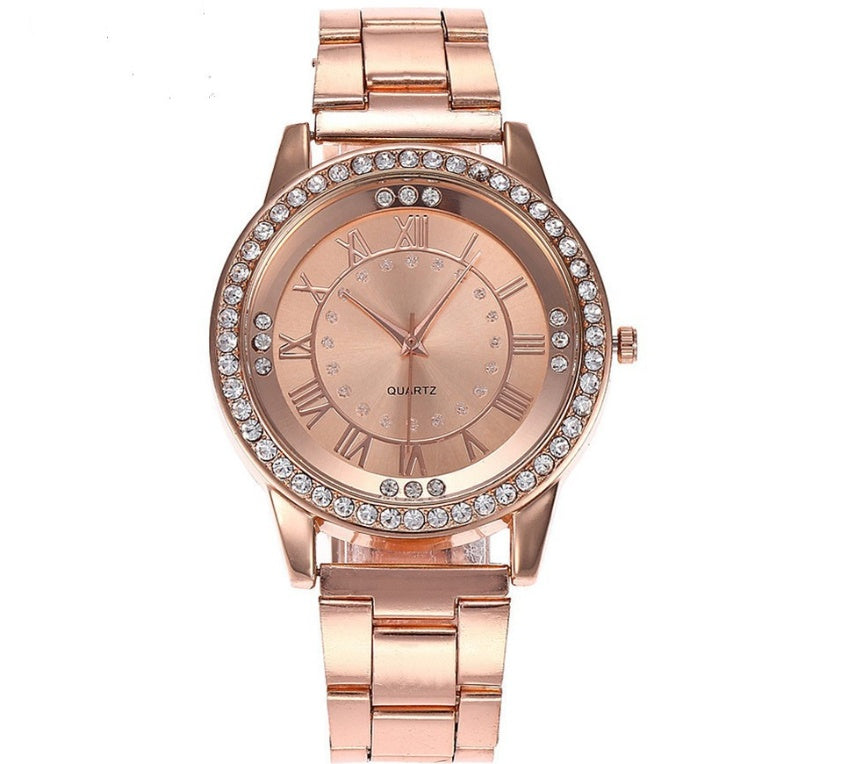 Women's Rhinestone Quartz Watch | Round 40mm Alloy Case Dress Watch in 6 Finishes