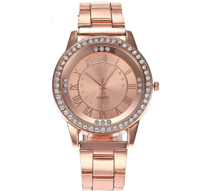 Women's Rhinestone Quartz Watch | Round 40mm Alloy Case Dress Watch in 6 Finishes