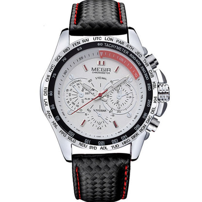 Men's Leather Strap Quartz Watch | 43mm, 3 ATM Water Resistant