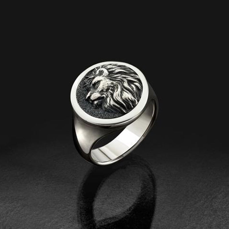 Unisex Vintage Lion Ring – Electroplated Steel Colour Animal Retro Band