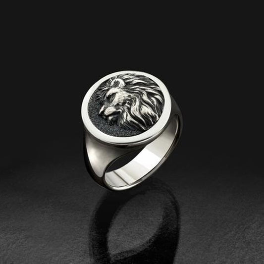 Unisex Vintage Lion Ring – Electroplated Steel Colour Animal Retro Band