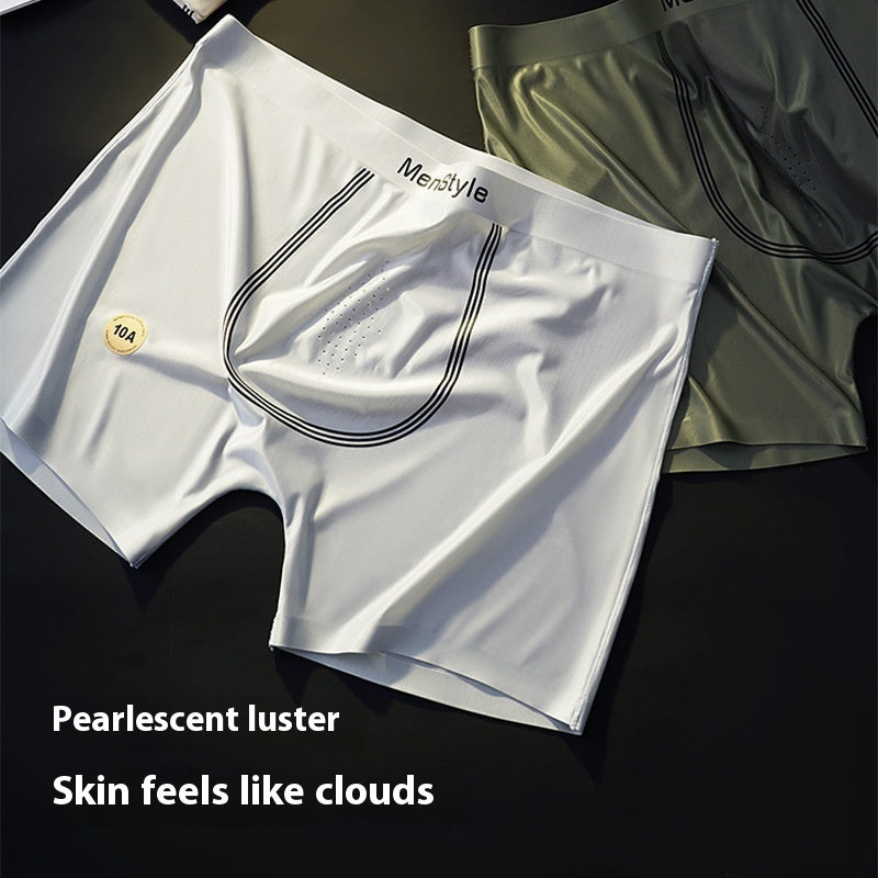 Men's Seamless Nylon Boxer Briefs – Breathable Ice Silk Mid-Waist