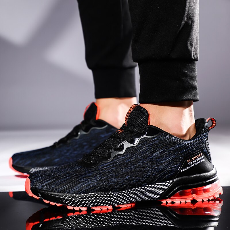 Men's Striped Mesh Running Shoes – Lace-Up Jogging Trainers