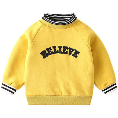 Children's Brushed Letter Print Fake Two-Piece Sweatshirt | Boys & Girls Top