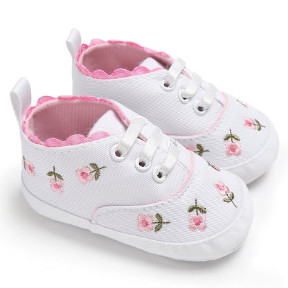 Girls' Floral Folk-Style Baby Toddler Shoes - Canvas Elastic Band Flat Sole