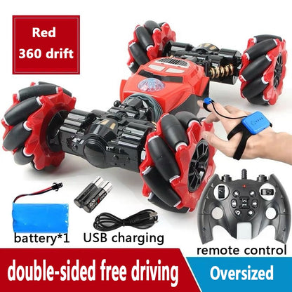 RC Stunt Twist Car - One-Key Deformation Special Effects Drift Rechargeable Blue Red