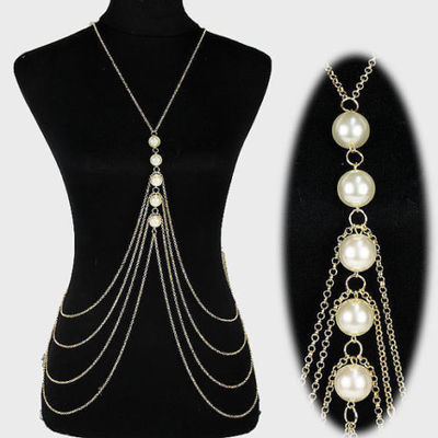 Women's Gold Pearl Body Chain Necklace – Electroplated Alloy Jewellery