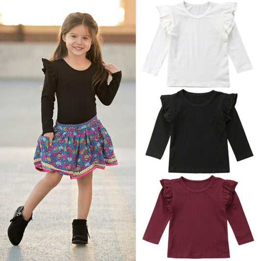 Girls Cotton Long Sleeve Plain Top – White, Red, Black