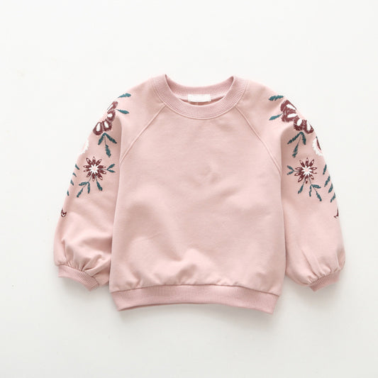 Girls Floral Long-Sleeve Cotton Top – Kids Casual Sweater