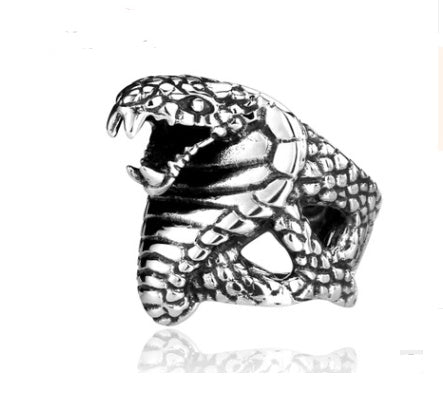 Men's Titanium Steel Cobra Ring – Bold 3D Snake Statement Band US Sizes 8–13