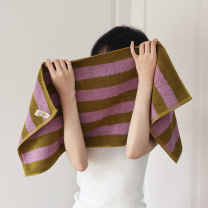 Wide Stripe Combed Cotton Towel | Retro Mori Style | 4 Colours | S, L or Set