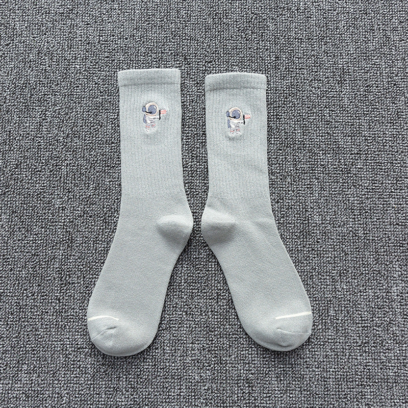 Unisex Astronaut Embroidered Cotton Socks – Japanese Style 8 Colours
