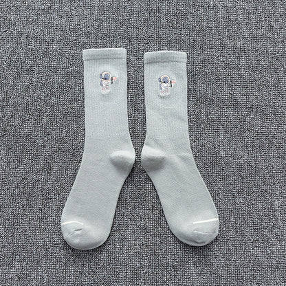 Unisex Astronaut Embroidered Cotton Socks – Japanese Style 8 Colours