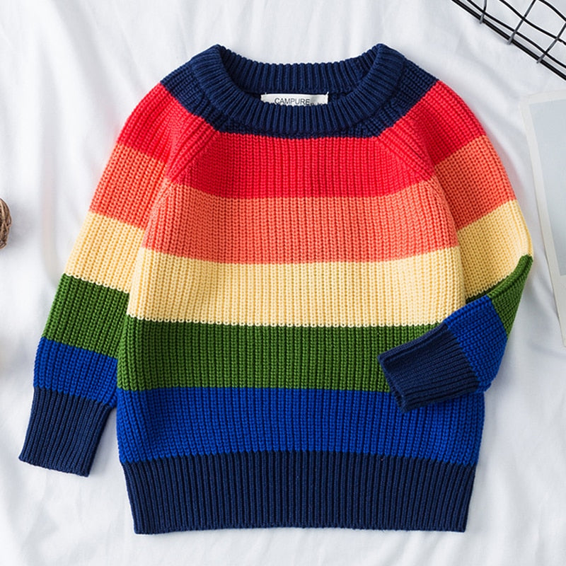 Kids Striped Cotton Pullover Sweater | Blue & Pink, Sizes 80–140cm