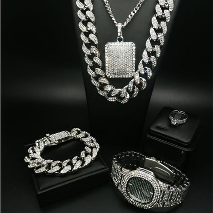 Men's Cuban Chain Necklace Set with Pendant