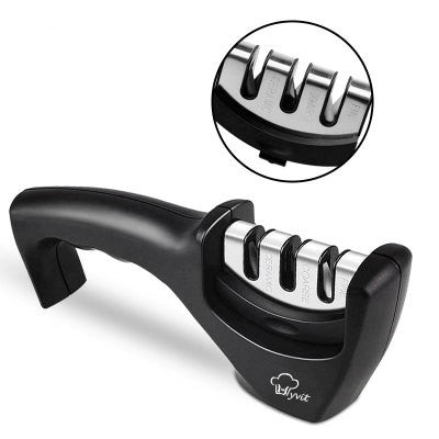 Knife Sharpener — Pull-Through Whetstone Sharpener with Tungsten Steel & Diamond Rods