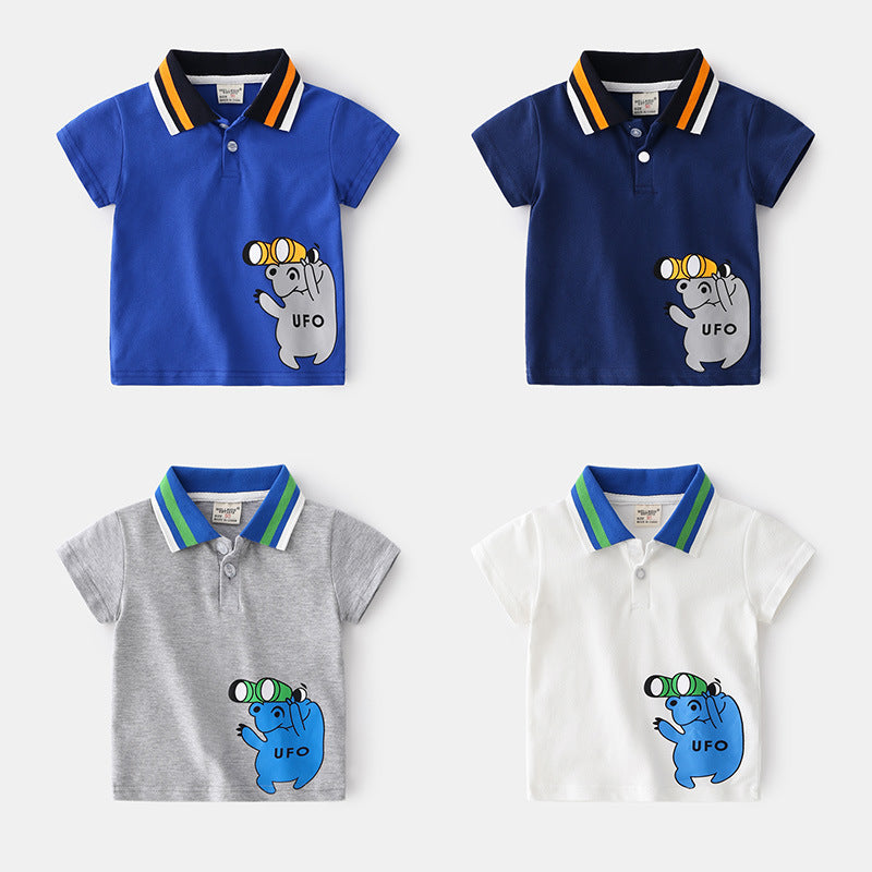Boys' Cartoon Print Cotton Polo Shirt | Moisture-Wicking