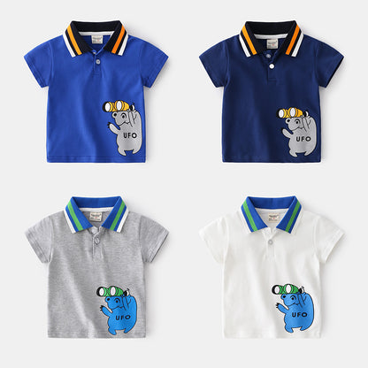 Boys' Cartoon Print Cotton Polo Shirt | Moisture-Wicking