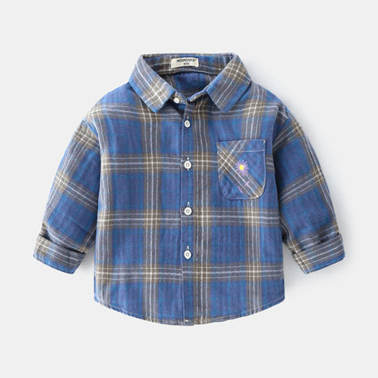 Boys' Long Sleeve Plaid Lapel Shirt | 100% Cotton, Smart Casual