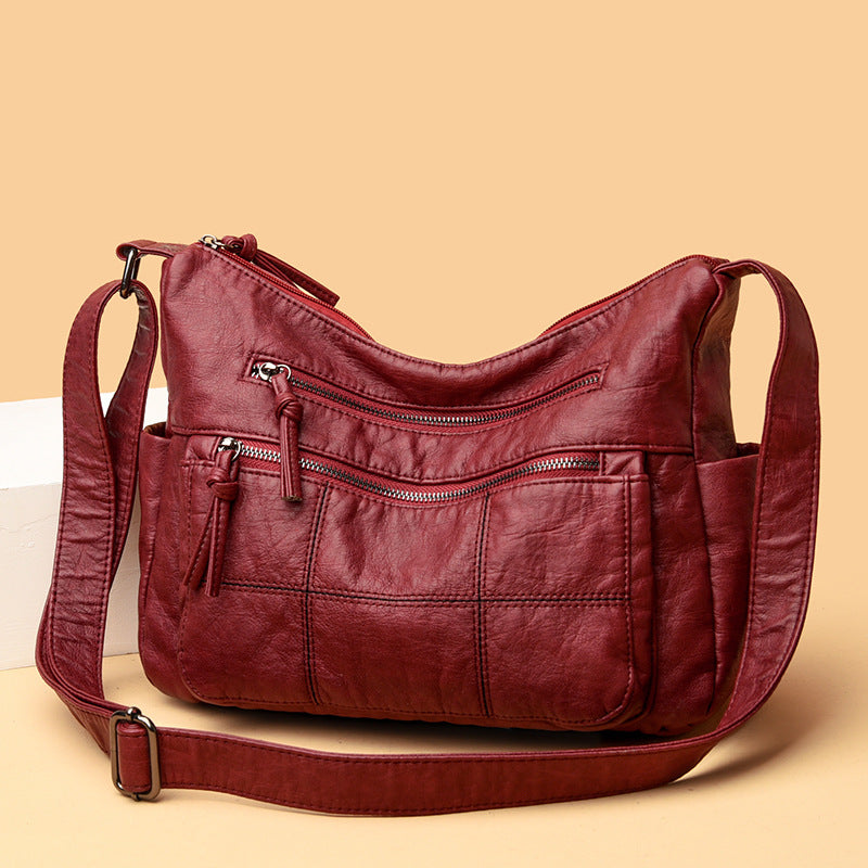 Women's PU Crossbody Shoulder Bag | 3D Pocket | Black, Caramel, Grey & Red
