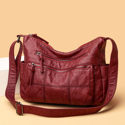 Women's PU Crossbody Shoulder Bag | 3D Pocket | Black, Caramel, Grey & Red