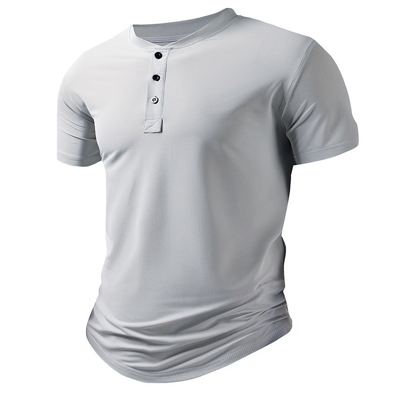 Men's Henley Neck Sports T-Shirt | Loose Fit Short Sleeve