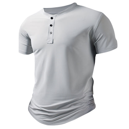 Men's Henley Neck Sports T-Shirt | Loose Fit Short Sleeve