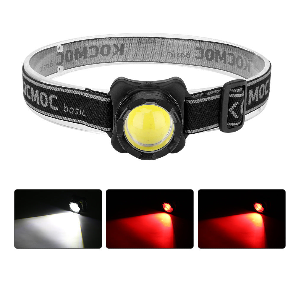 USB Rechargeable COB LED Headlamp – White & Red Light Modes Adjustable Headband Silver & Black